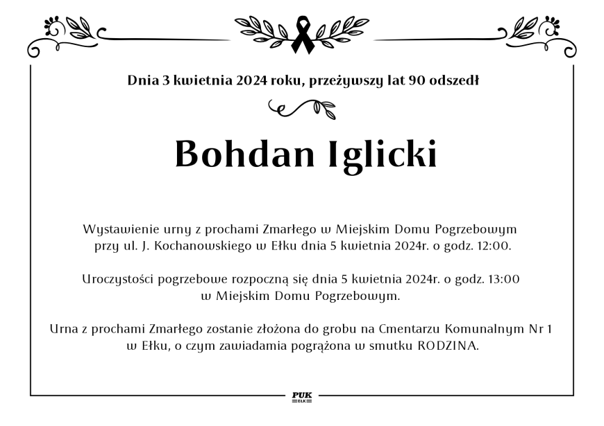 Bohdan Iglicki - nekrolog
